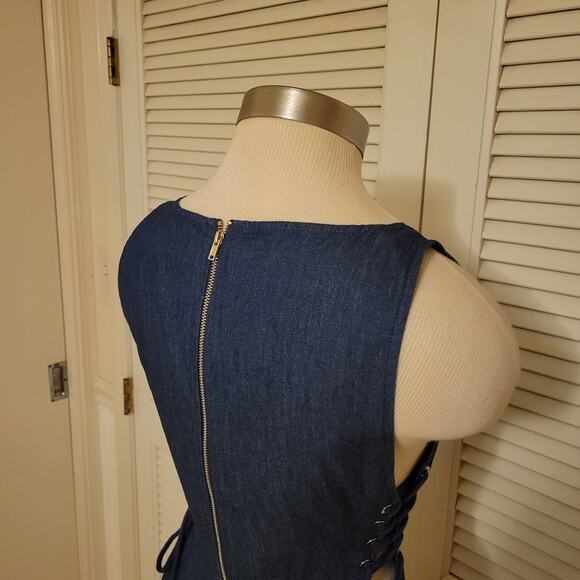 Deep V-Neck Corset Tie Cotton Denim Mini Dress Intermix Size S - Picture 5 of 8